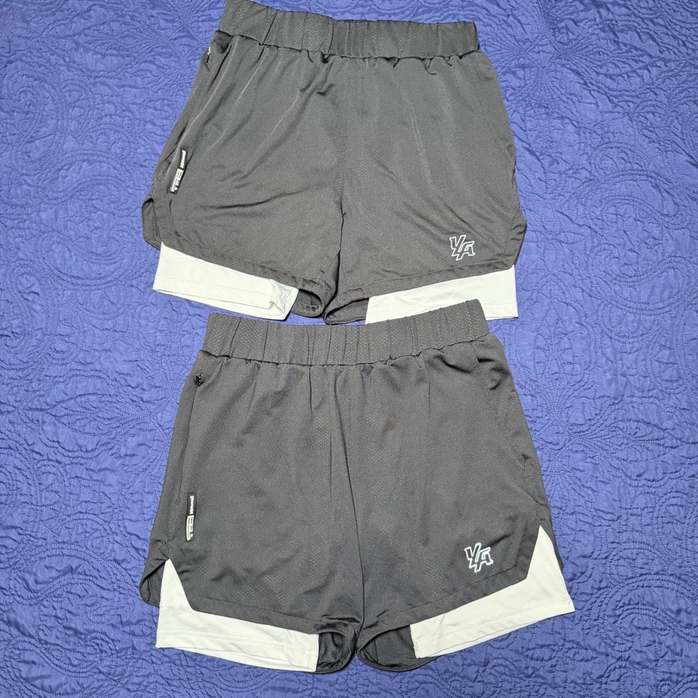 YoungLA 105 Compression Shorts Men M Black White 2-in-1 Gym Workout Running Lot